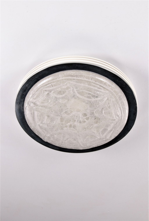 Lámpara de techo vintage Doria Leuchten con cristal hielo y metal, Alemania, años 60.