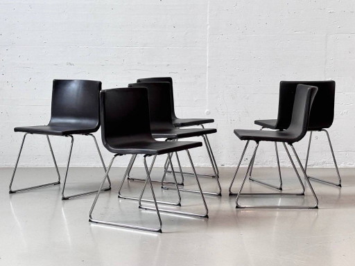 4 Sedie in Pelle IKEA Bernhard di Ola Wihlborg, Nero / Cromo – kuipstoelen, Leather