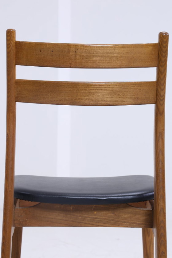 Image 1 of 2 Vintage Teak Dining Room Chairs | Mid - Century Chair 60s | Kitchen Chair Leather Cover #08-02