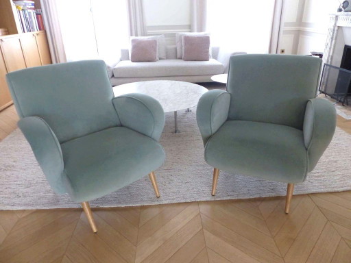 Par de sillones de terciopelo de diseño BRANCO, estilo BRANCO discreto, mediados de siglo / década de 1950.