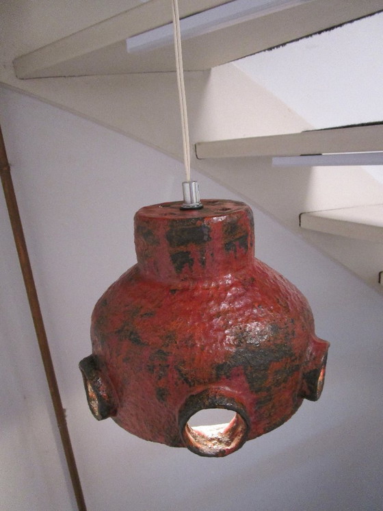 Image 1 of Brutalist Pendant Lamp, Hallway Lamp, Bar Lamp, Red Ceramic Vintage
