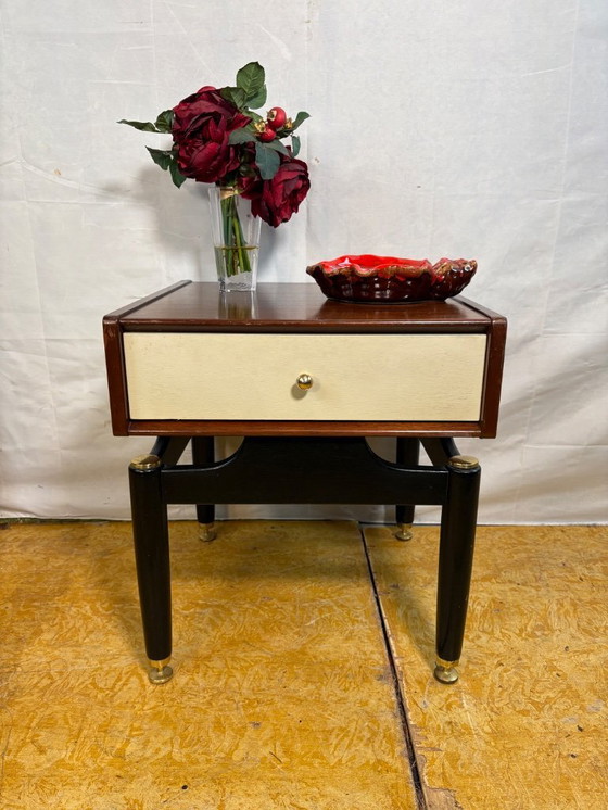 Image 1 of Mid-Century Retro Vintage Teak Side Table by G Plan – Librenza “White China” Range 1950  Designed by E. Gomme • Tola & Black Leg