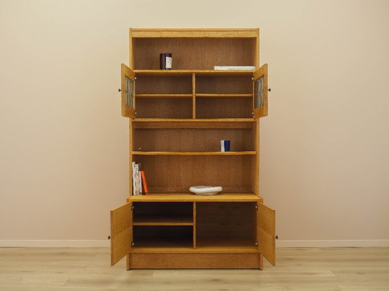Danish Oak Bookcase by Henning Kjærnulf with Glass Doors and Geometric Panels, 1960s – Wood (photo 3 of 21)