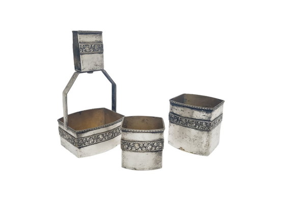 Set Fumatore Tedesco Art Déco, anni '30, Set di 3, Oggetti decorativi, Metallo, Ottone, Dorato (foto 4 di 15)