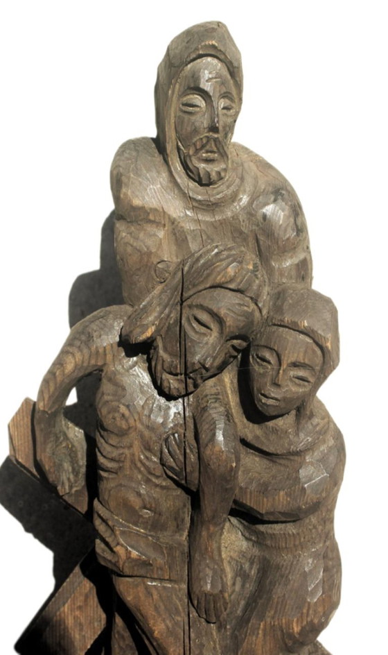 Sculpture religieuse antique en bois - 1900 - 1950, Marron, Rustic (photo 2 sur 10)