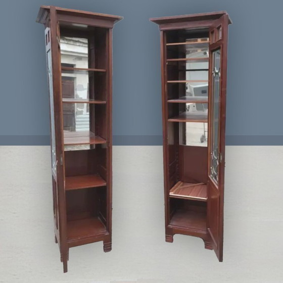 Image 1 of Pair of Art Nouveau Solid Wood Showcases, Central Europe, Circa 1910