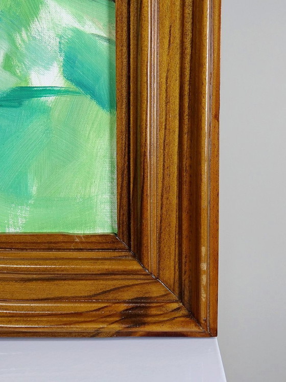 Image 1 of Vintage portrait "The Woman in Green", oil on canvas board, wooden frame