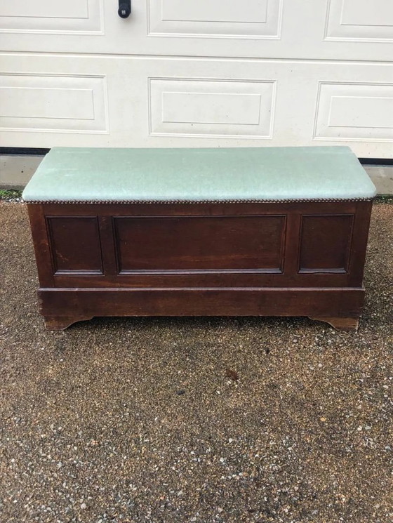 Image 1 of Antique wooden and tapestry chest