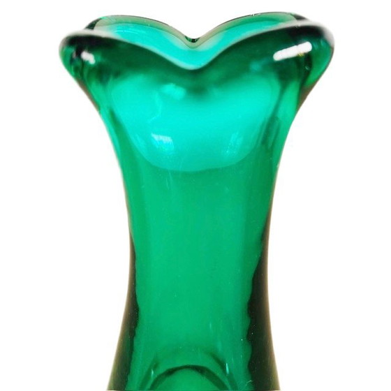 Image 1 of Vintage mid-century Murano glass Chambord vase Fratelli Toso green turquoise 1950's