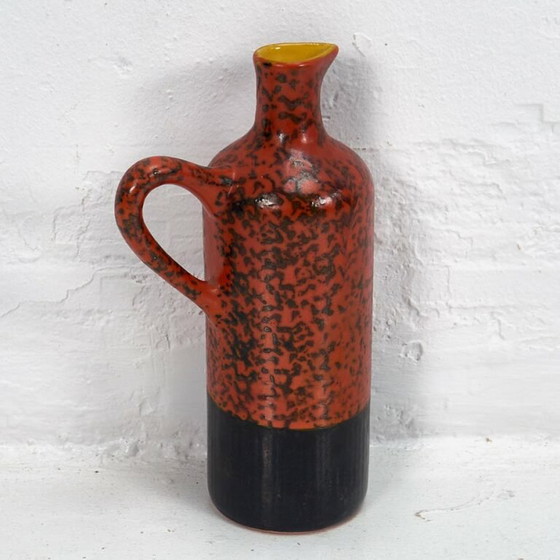 Vintage rode decoratieve keramische vaas (ca. 1950), Vazen, Keramiek, Rood (foto 7 van 10)