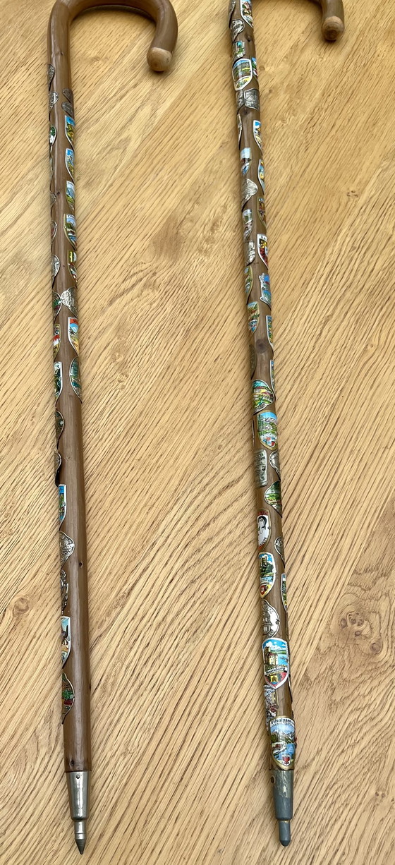 Image 1 of Two nostalgic walking sticks with enameled coats of arms from all over Europe