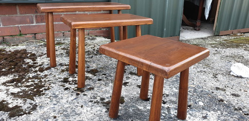 3x Beistelltische Eiche Vintage