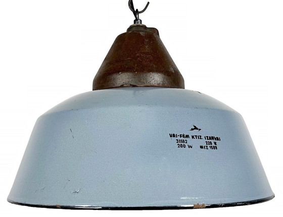 Image 1 of Lampada a sospensione in ghisa e smalto grigio industriale, anni '60