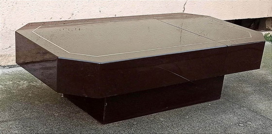 Image 1 of Bartafel uit de jaren 70 met geïntegreerd mechanisme, 125,5 cm lang.