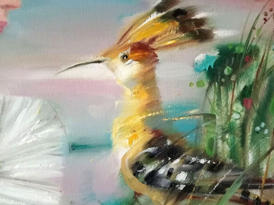 Original Oil Painting Abstract Expressionism Figurative Girl Bird Summer Day – Paintings & Drawings, Canvas (photo 7 of 10)