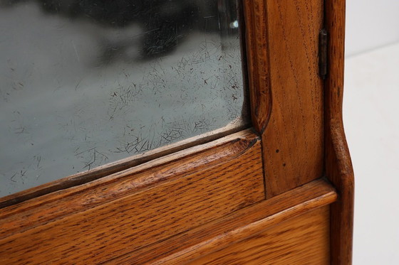 Image 1 of Art Deco houten wandkast met spiegeldeur en 2 laden, Frankrijk ca. 1900