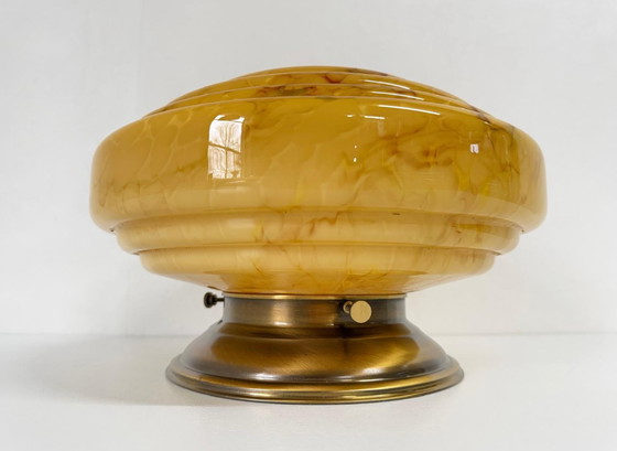 Image 1 of Vintage ceiling lamp XL marble glass stepped shade 30 cm