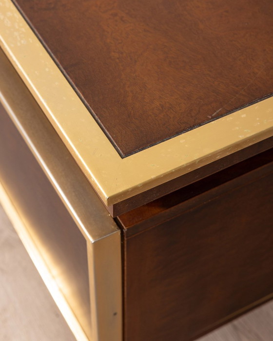 Image 1 of Pair of Vintage 50s Bedside Tables in Brass and Wood Italian Design