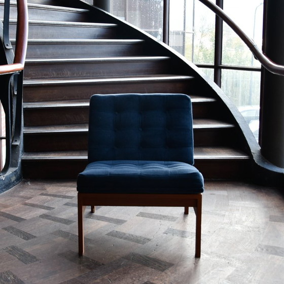 Set of 3 Teak Easy Chairs Ole Gjerlov Knudsen & torben Lind, France & Søn, Armchairs, Textile, Blue (photo 3 of 14)
