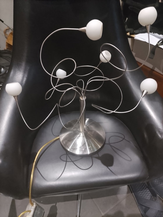 Image 1 of Modern design table lamp in brushed chrome metal with 6 lights and dimmer