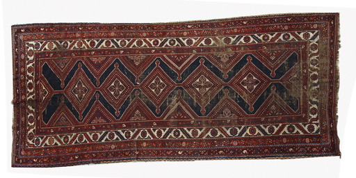 Handgemaakt antiek Perzisch Shiraz-tapijt met een verweerde look, 152 cm x 342 cm, 1900 - 1C464