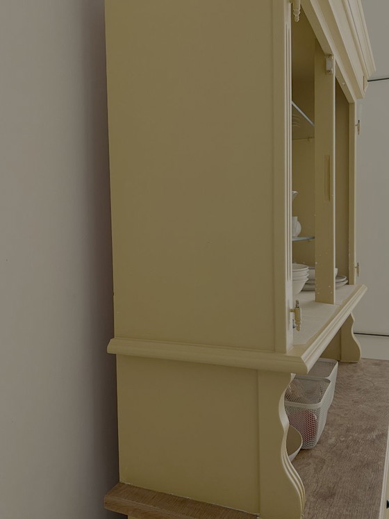 Credenza da cucina antica, giallo ocra, Vetrine, Legno, Vetro, Vintage (foto 3 di 6)