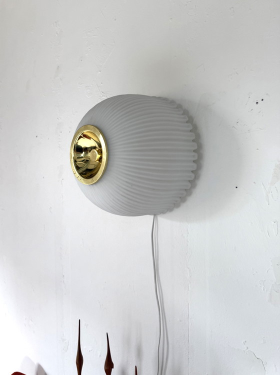 Vintage Opal Glass Wall Lamp, Glashütte Limburg ‘70 – Wall lights, Brass (photo 4 of 15)