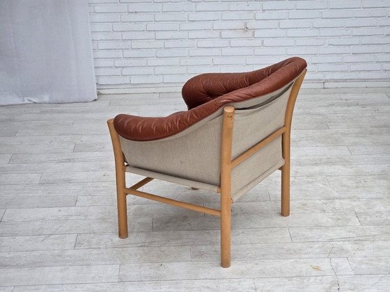 1970s, Swedish design by Gunnar Kentemo, armchair model G7 Pedro, leather., Wood, Brown, Mid Century Modern (photo 11 of 15)