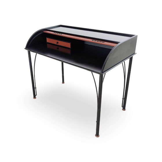 Ligne Roset Vintage Secretary Desk Roll-Top Table 90s, Metal, Black (photo 6 of 8)