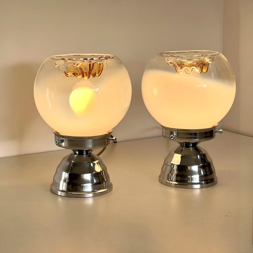 Coppia di lampade da tavolo in vetro di Murano