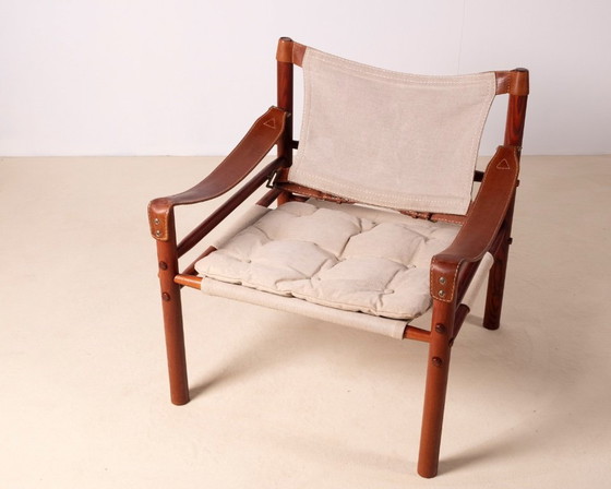 Image 1 of Fauteuil Sirocco d'Arne Norell en frêne et toile, Suède des années 1960