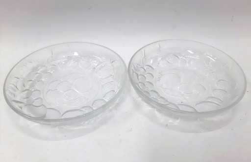 Due piatti da dessert in vetro pressato con motivo "Frutta"