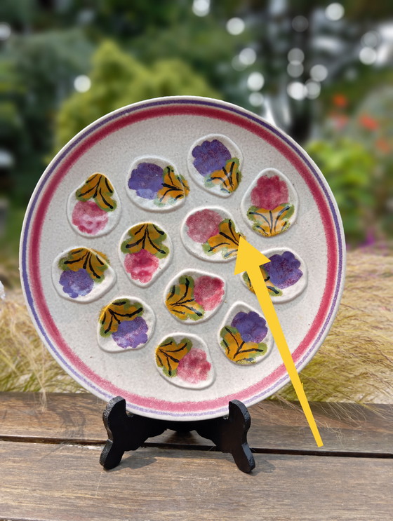 Image 1 of Grande piatto da ostriche decorato con fiori 1960 di MBFA - Francia