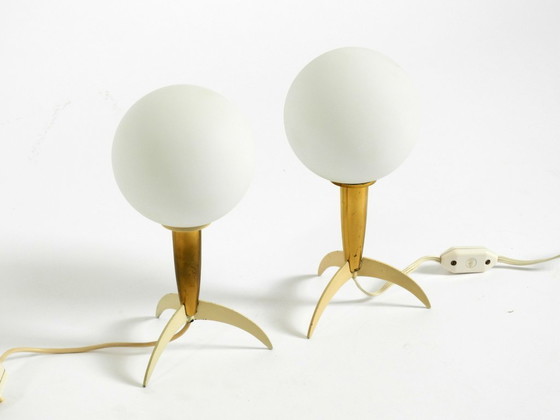 Image 1 of Two Mid-Century Modern rocket table lamps in brass and glass