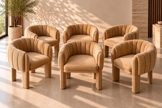 Set of 6 Elenora Armchairs, Beige bouclé, Velvet (photo 6 of 6)
