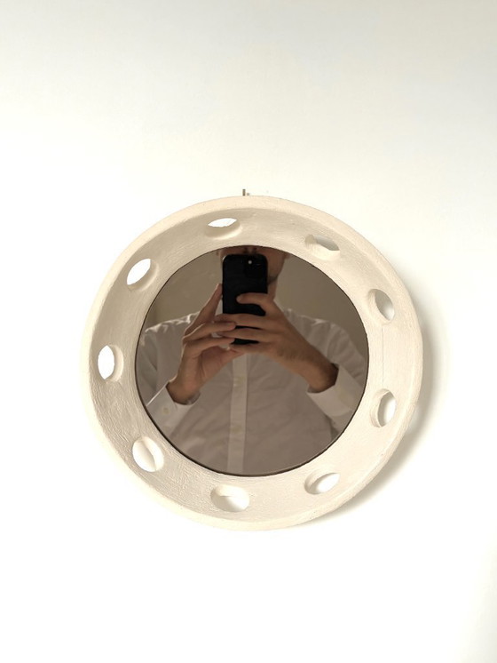 Image 1 of French contemporary ceramic mirror, "Tondo" by Renzo Maar