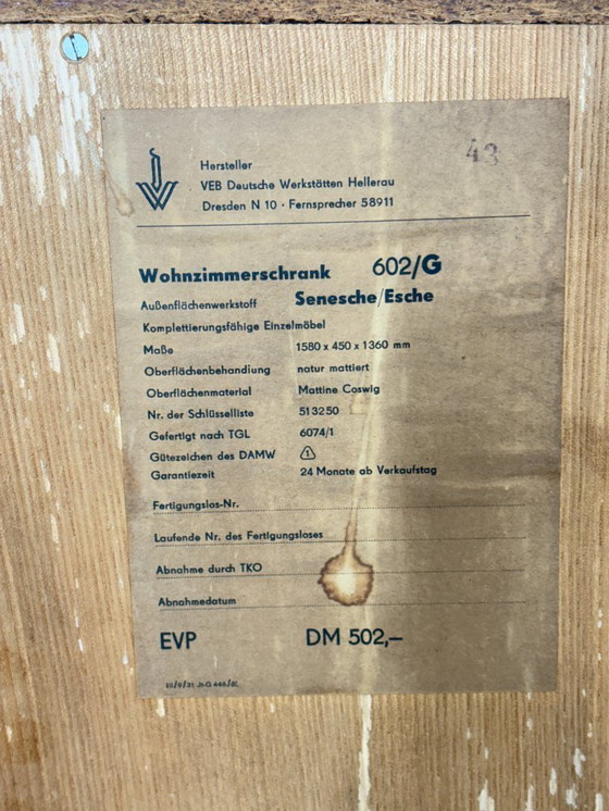 Image 1 of Beautiful vintage Hellerau sideboard / highboard / china cabinet / living room cabinet / mid-century cabinet