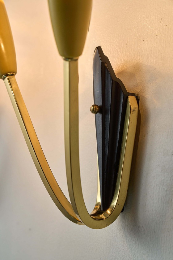 Geometric Brass and Black Wall Lamp, 1950s, Wall lights, Plastic, Mid Century Modern (photo 2 of 13)