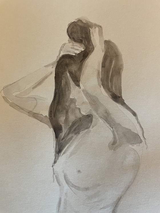 Image 1 of Ritratto di donna in acquerello seppia "The Bun"