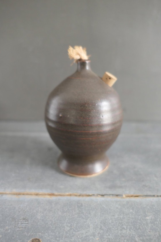 Image 1 of Vintage Set of 3 Ceramic Oil Lamps in Brown Shades