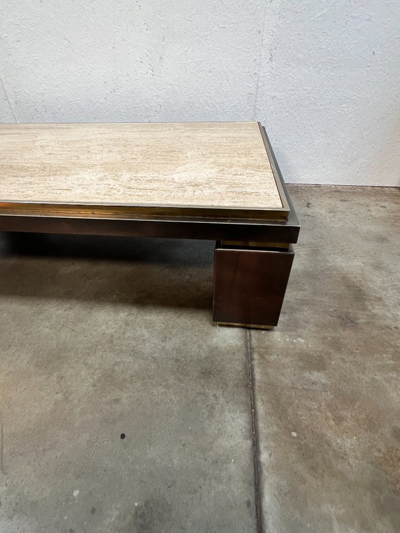 Image 1 of Grande table basse vintage, Belgochrom, Belgique, années 1970. Travertin et laiton