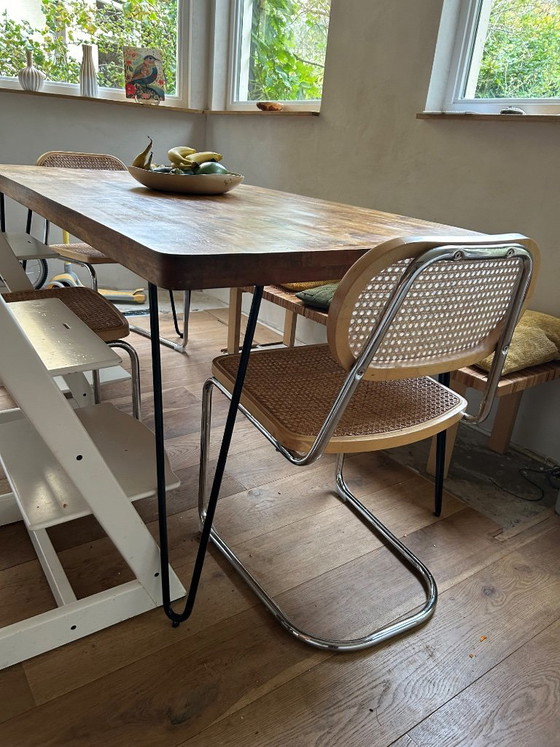 Mango wood dining table with black hairpin legs, Kick, Metal, Brown, Modern (photo 3 of 7)
