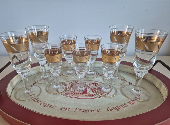Image 1 of Magnifique ensemble de verres à porto/liqueur vintage à décor doré des années 1960