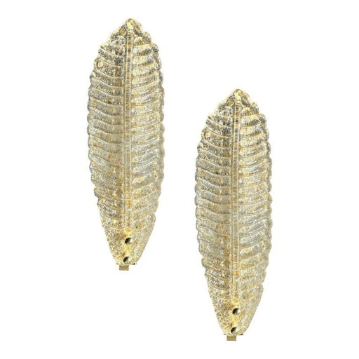Venezianische Gold-Graniglia-Blatt-Wandleuchten aus Muranoglas – 2er-Set