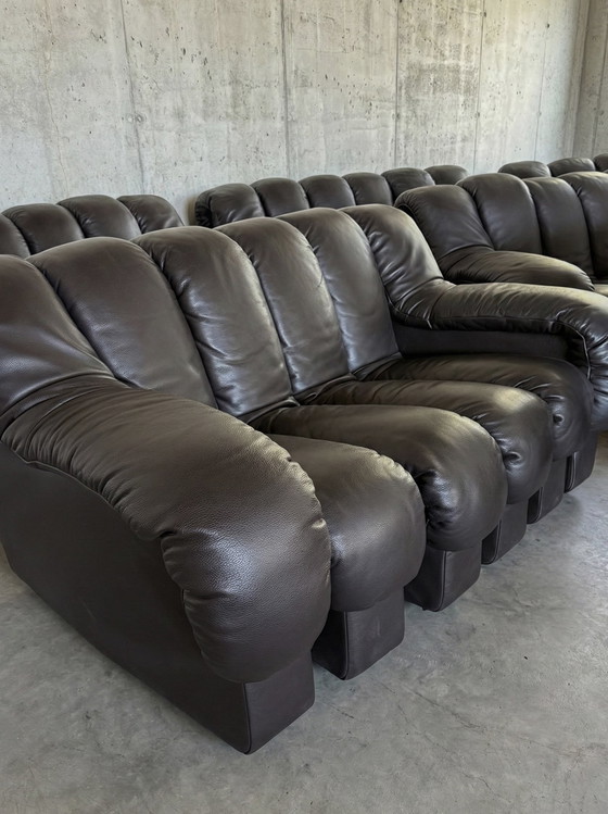 Image 1 of Divano modulare De Sede DS-600 “Tatzelwurm” / “Snake” in pelle marrone scuro “Cigarro” 30 elementi