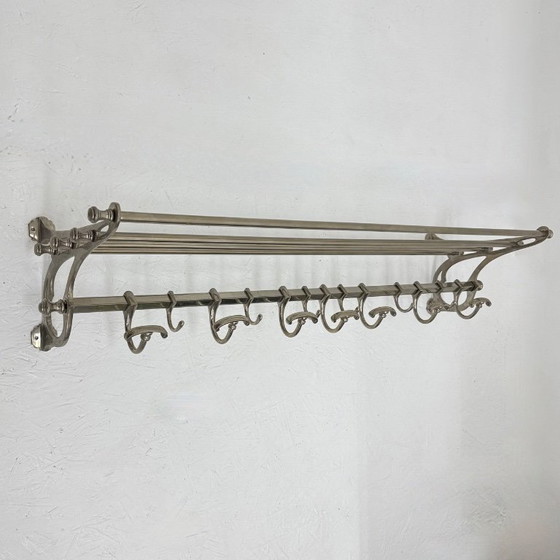 Portemanteau en métal avec étagère à chapeaux et crochets, Portemanteaux, Argenté, Art Nouveau (photo 8 sur 15)