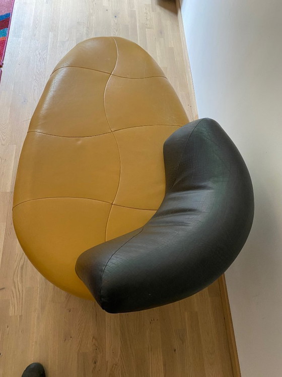 Image 1 of Leolux Kikko chaise longue - leer - geel / zwart - vintage