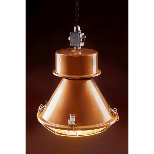 Vintage industriële ORP-250 E hanglamp van glas en staal