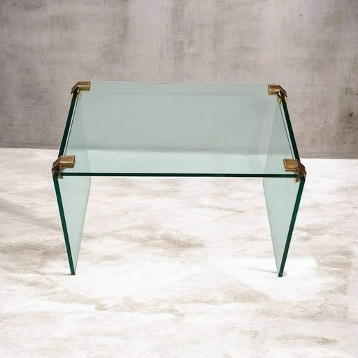Table d'appoint vintage en verre et laiton
