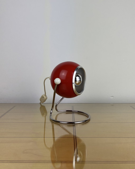 Table Lamp, Metal, Eyeball, 70s, Space Age, Sputnik Design, 1970s, Red Vintage Lamp with Chrome Stand, Spot Light